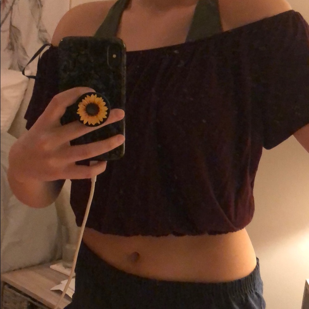 Purple off the shoulder crop top